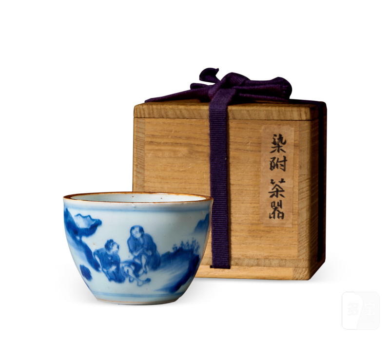 明崇祯 青花高士图小案缸